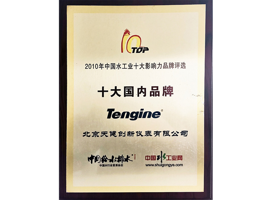 2010 China Water Industry "Top 10 Domestic Brands"